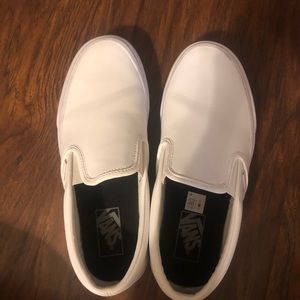 White Leather Slip on Vans
